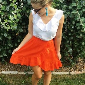 J.Crew coral ruffle skirt